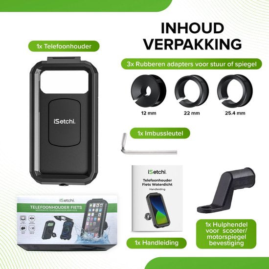 iSetchi Telefoonhouder Fiets - Waterdicht -  Anti-Schok - zwart