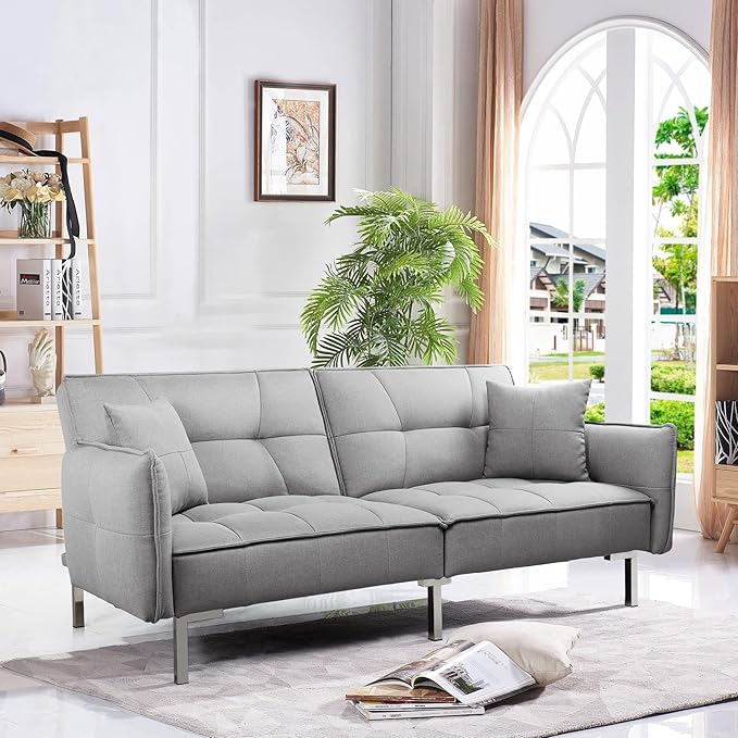 Yaheetech Slaapbank Lichtgrijs – Linnen Stof – Gedeelde Rugleuning – Ligoppervlak 177 x 110 cm