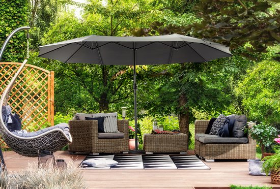 Hortensus Dubbele Parasol – UV80 & Waterbestendig – 460 x 270 x 255 cm – Zwart