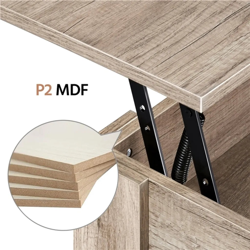 Yaheetech Salontafel met Verstelbaar Tafelblad en Opbergruimte - Espresso - 98 x 50 x 41,8 cm