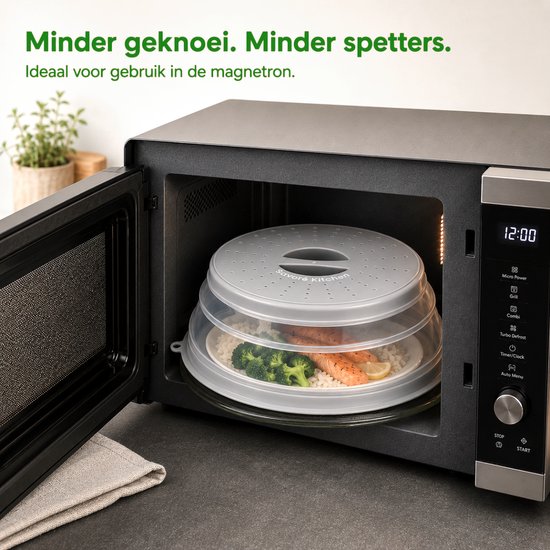 Savoré Kitchen Magnetron Deksel 27 cm - Inklapbaar - met Stoomopeningen - BPA-Vrij - Transparant & Grijs