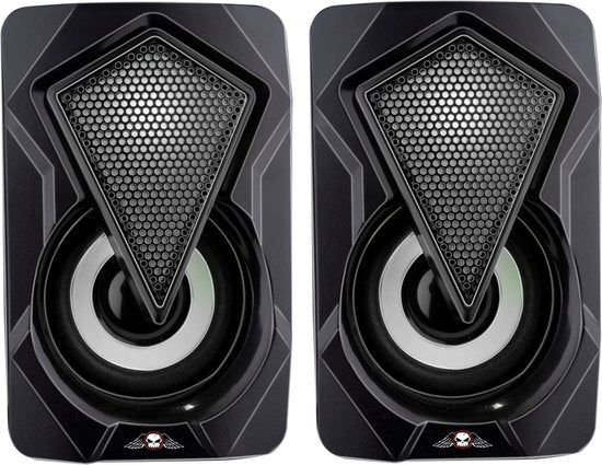 No Fear Speakerset - 2 Stuks - Lichtgevend - USB-aanlsuiting - Bluetooth/ Aux - Zwart