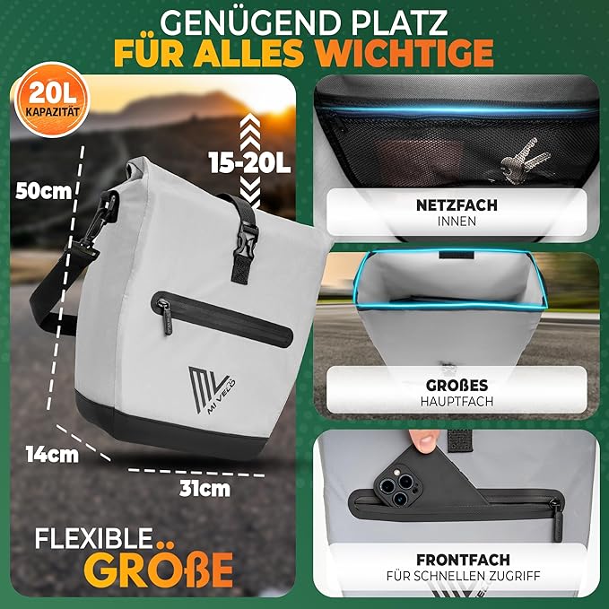 MIVELO Fietstas – Waterdicht & Incl. Laptopvak & Schouderband – 20 liter – Reflecterend