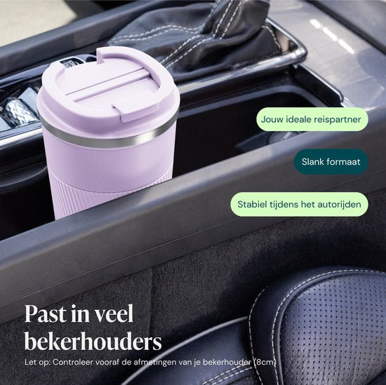 Castagnola Thermosbeker - Koffiebeker To Go - Travel Mug voor Koffie en Thee - Theebeker - 510 ML - RVS - Lichtpaars