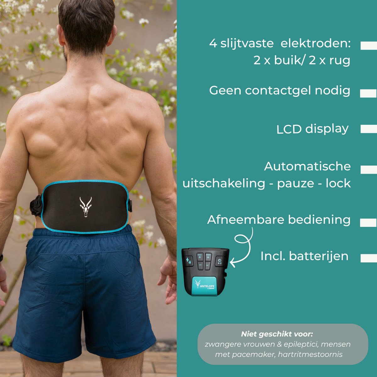 Antelope Corefit II EMS Trainer – Elektrische Buikspiertrainer & Rugspiertrainer – 9 Programma’s – Instelbare intensiteit - Taille 75–130 cm – Incl. Batterijen – Voor Mannen & Vrouwen