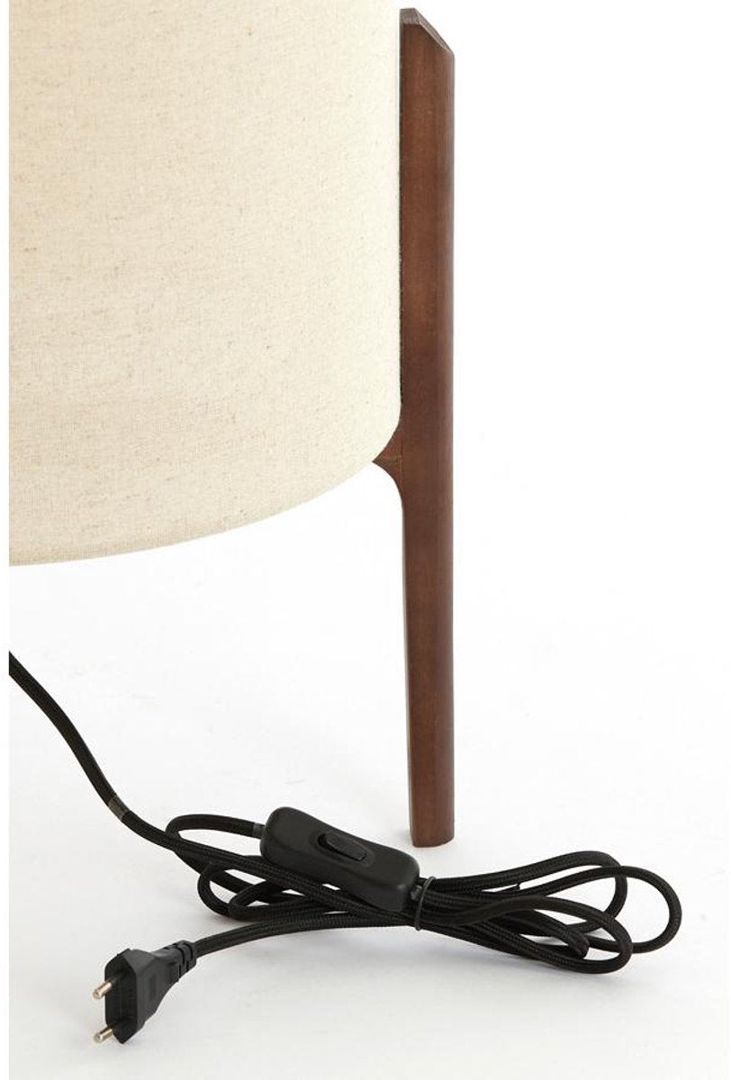 Light & Living Tafellamp Litto - Donkerbruin Hout - Crèmekleurige Stoffen Lampenkap Ø35cm