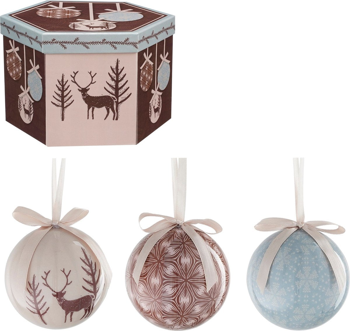 House of Seasons Kerstballen Cadeauset - 14 Stuks - Ø8 cm - Onbreekbaar - Lichtblauw, Bruin
