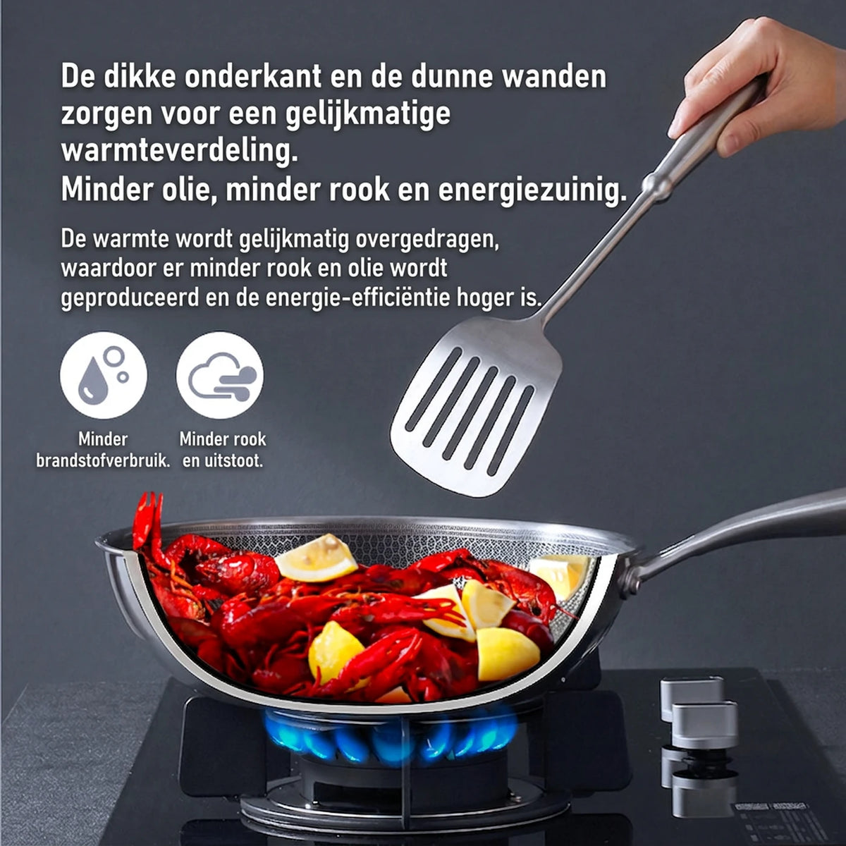Ochama Wok 30 cm met Deksel - RVS Honingraat Anti-aanbak zonder Teflon - Geschikt voor Inductie, Gas en Elektrisch
