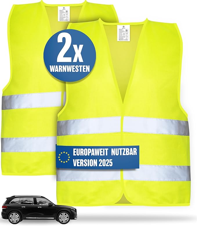 HELDENWERK Veiligheidsvest voor Auto, Set van 2 Volwassenen – Reflecterend Fluorescerend Veiligheidsvest 2026 – Auto Vest, Pechvest, EU-Gecertificeerd