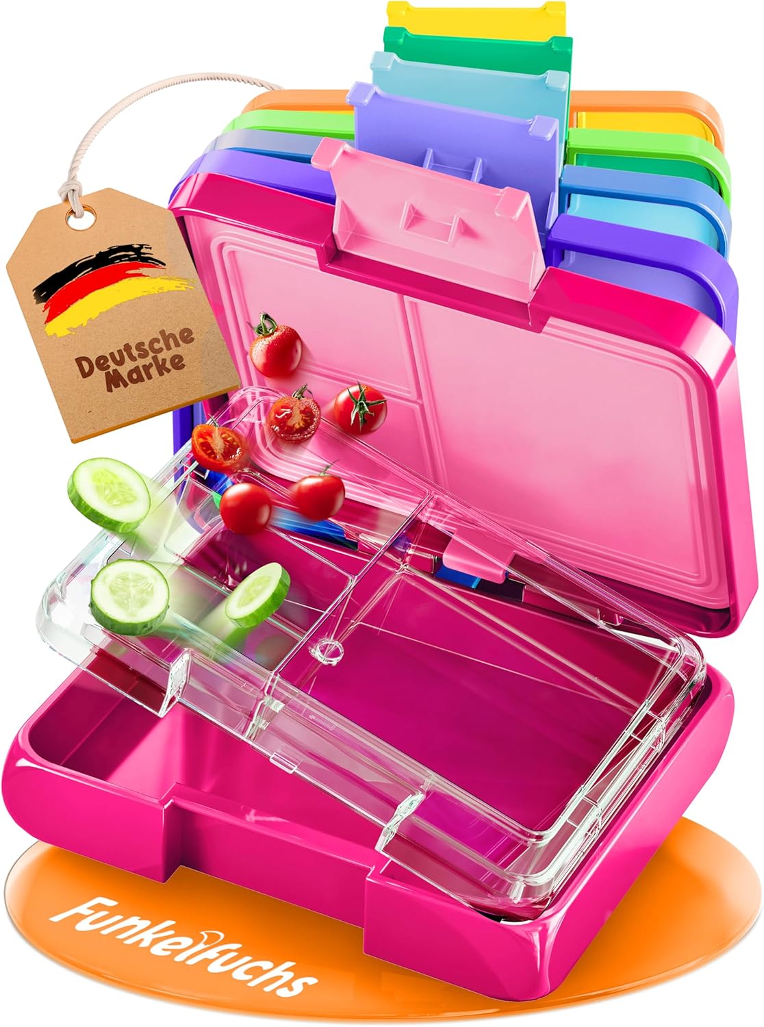 Funkelfuchs® Kinder Lunchbox met vakverdeling – 500 ml - Roze – Lekvrije Bento Snackbox & Broodtrommel – Ideaal voor school, crèche & onderweg