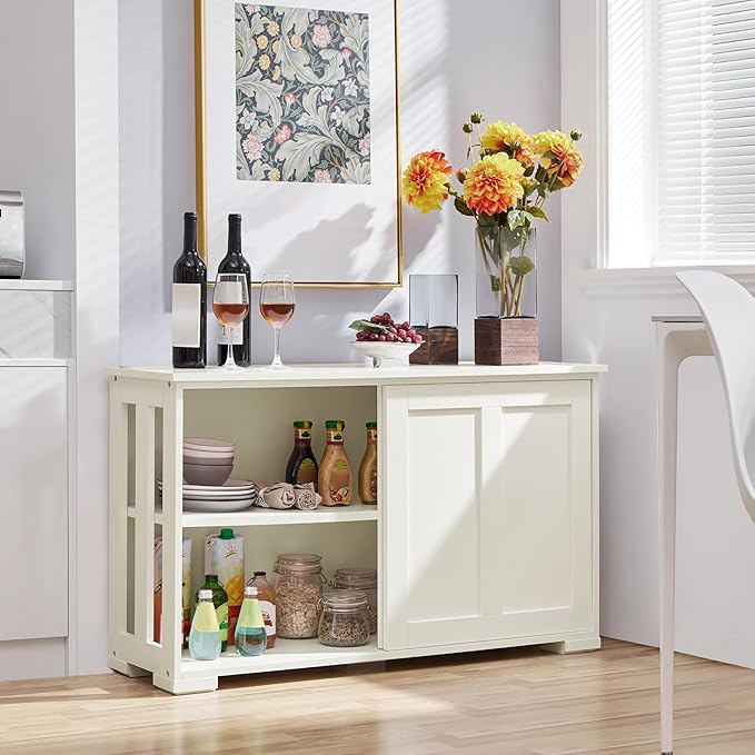 Yaheetech Dressoir - Met Schuifdeuren - Opbergkast - Sideboard - Verstelbare Plank - wit