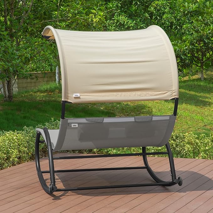 SoBuy Zonnedek 2-zits schommelstoel - 300kg - 140x184x180cm - Beige/Grijs