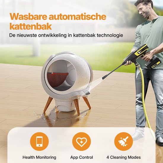 HoneyGuardian Automatische Kattenbak XXL - Zelfreinigende Kattenbak - Electrische kattenbakken - Waterbestendig & Wasbaar - met App - Incl. kattenbakmat en 40 opvangzakjes
