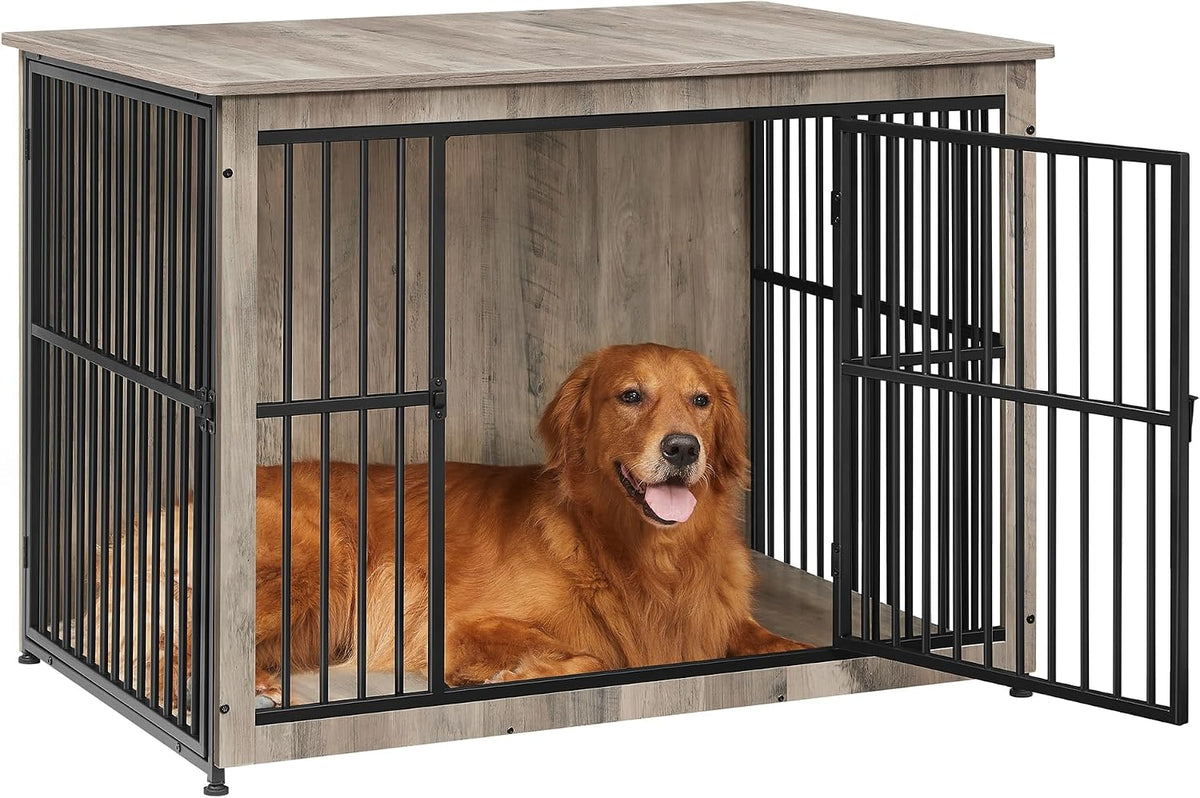 Feandrea DEGWOOD hondenbench als meubel - 110 × 76 × 82 cm - greige/zwart