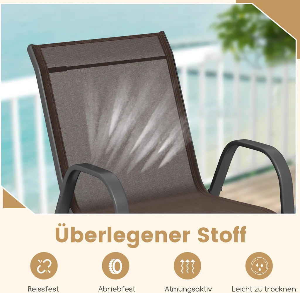 COAST Set van 4 stapelbare tuinstoelen, balkonstoelen, terrasstoelen, stapelbare stoelen met armleuningen tot 150 kg, 56 x 70 x 84 cm, bruin