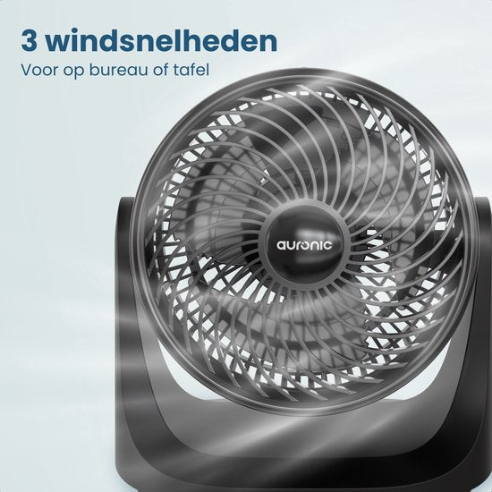 Auronic Tafelventilator - 3 Snelheden - Mini Ventilator - Vloerventilator - Muurmontage mogelijk - 41db - 90° Oscillatie - 7 Meter Luchtstroom - Zwart
