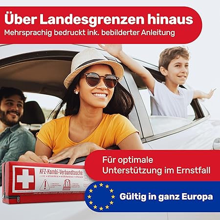 Auto combitas (3 in 1) volgens de huidige norm 2026 - incl. gevarendriehoek, veiligheidsvest - verbanddoos gevarendriehoek set verbanddoos auto DIN 13164:2022 (conform het Duitse verkeer)