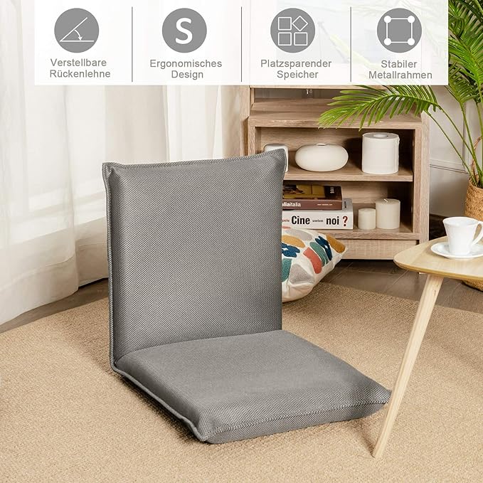 Coast vloerstoel vloer fauteuil met 6-stappen verstelbare rugleuning game fauteuilgevulde grijs