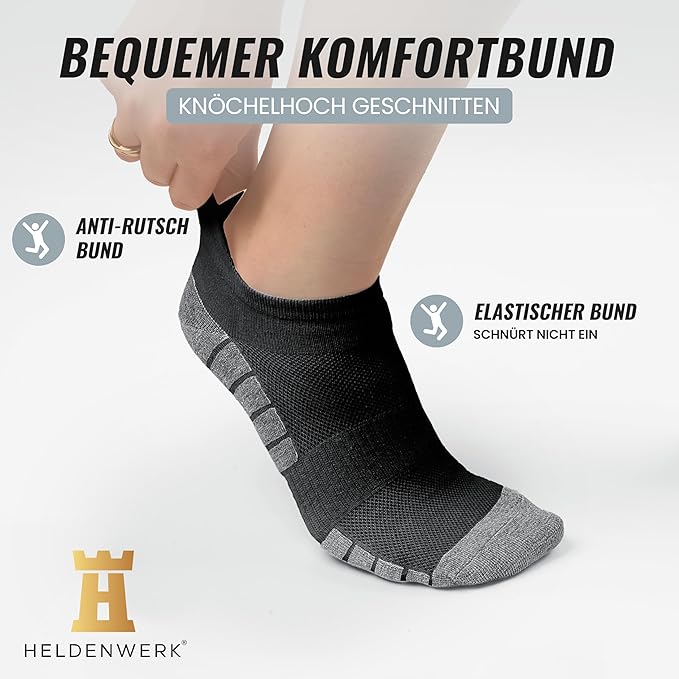 Heldenwerk Sneakersokken voor dames en heren 10 paar - Korte sportsokken met ademend katoen - Unisex hardloopsokkenset - Maat 43-46
