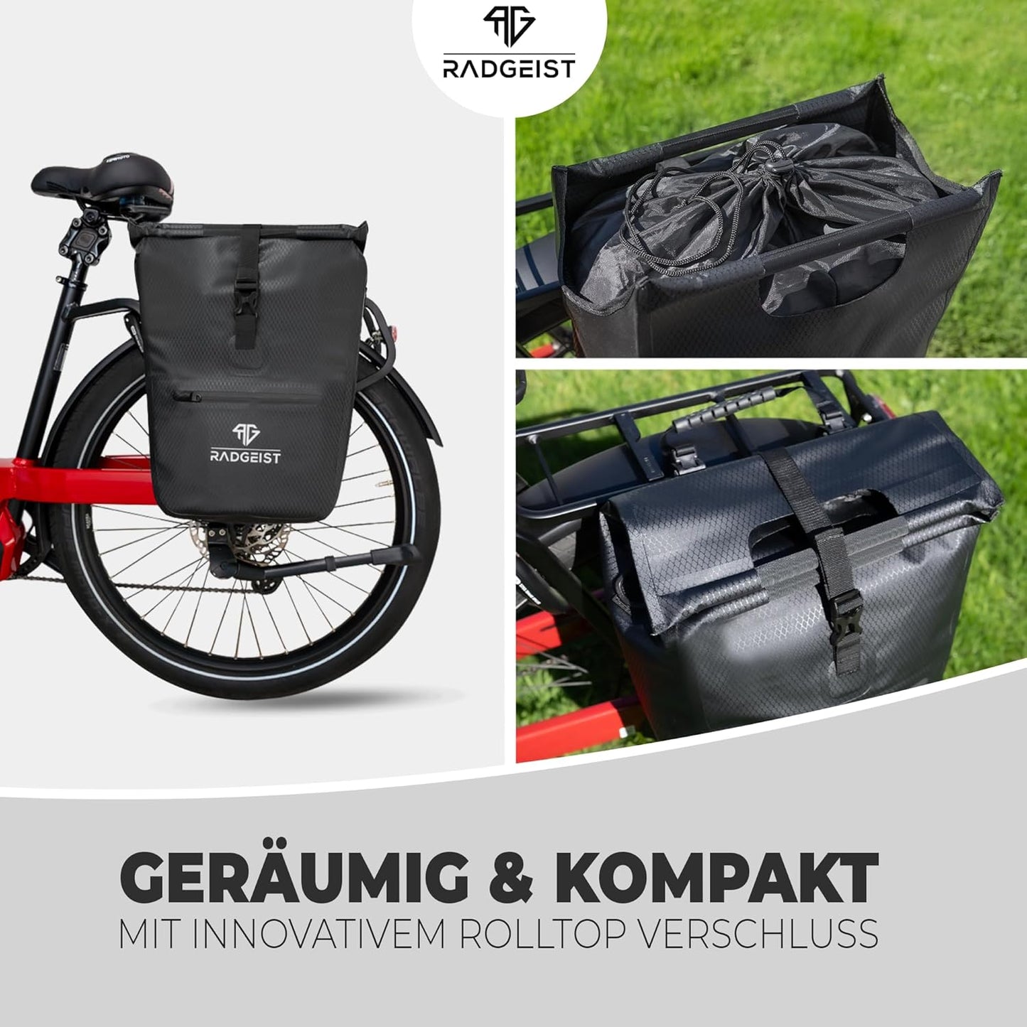 RADGEIST fietstas voor bagagedrager I fietstas shopper met uitneembare koeltas I boodschappentas & boodschappendraagtas 22-28 liter - zwart