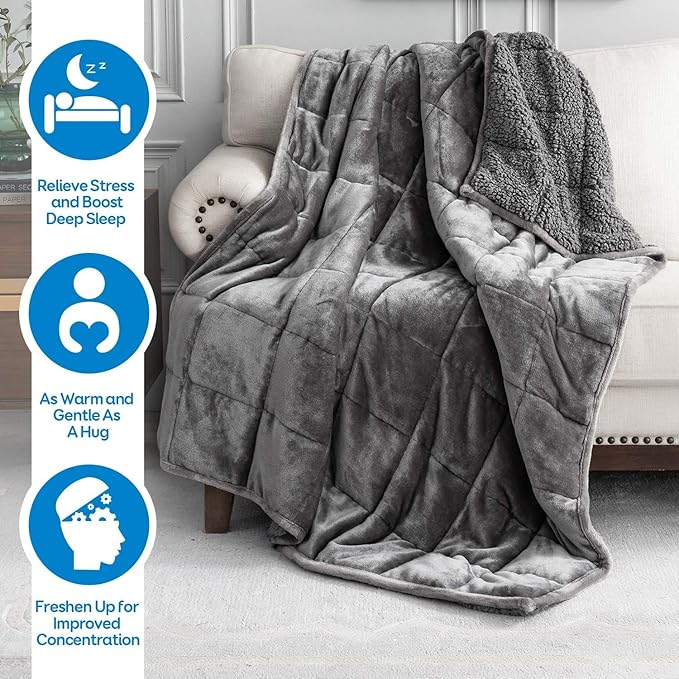 Cottonblue Verzwaringsdeken Grijs – 6,8 kg – Sherpa Fleece Deken 122 x 183 cm