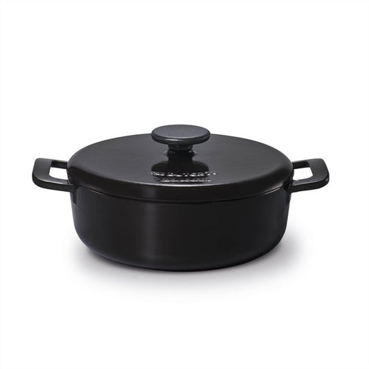 Brabantia The Dutch Oven XL Braadpan / Stoofpan 28cm - Hoge kwaliteit Gietijzer - 100% PFAS Vrij – Dubbele anti-aanbaklaag – RETRO - Inductie geschikt – Night Blue