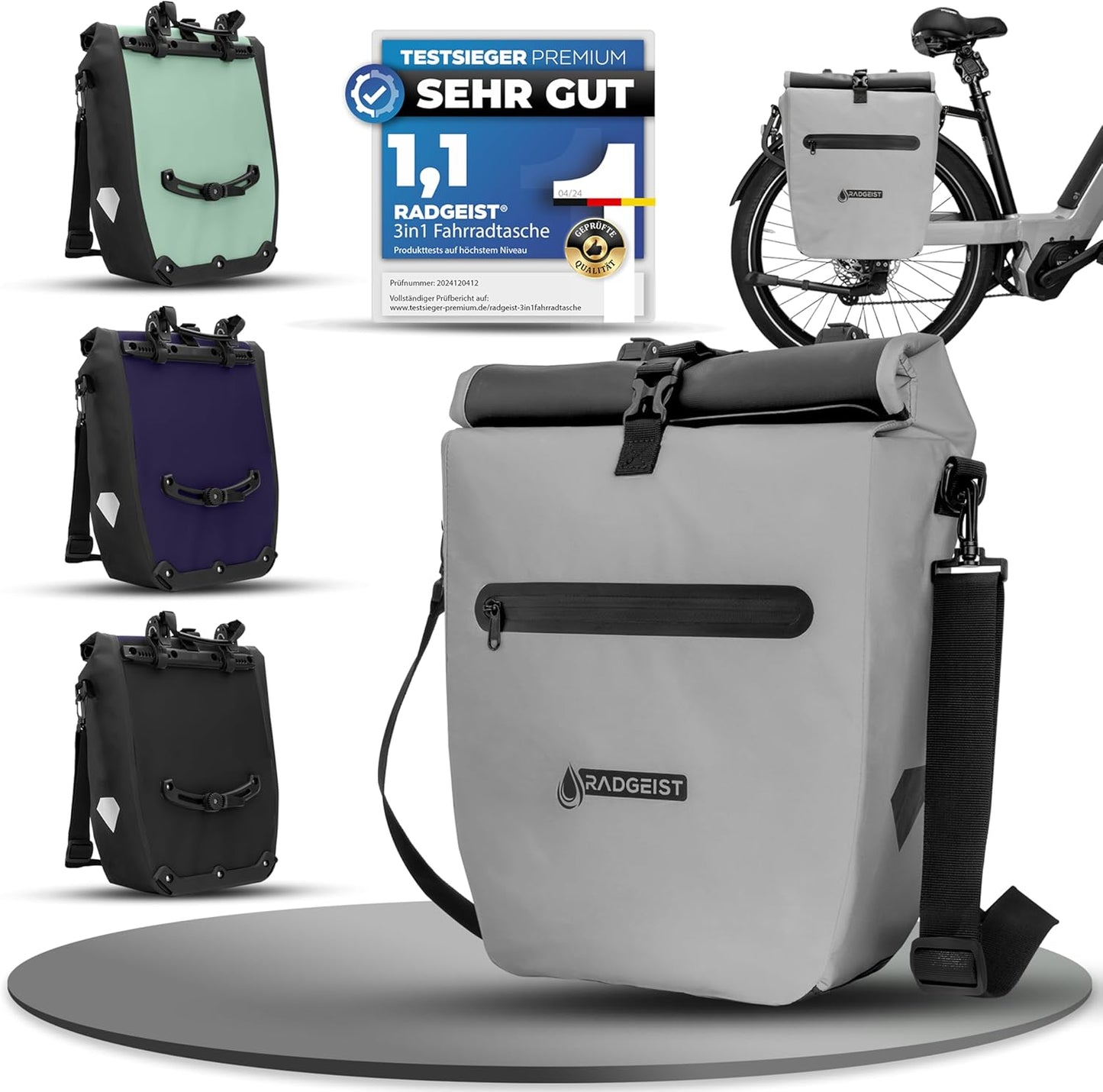 RADGEIST Fietstas voor bagagedrager - Tas voor fietsbagagedrager - Bagagedraagtas waterdichte schoudertas (Reflective 20L, Single)