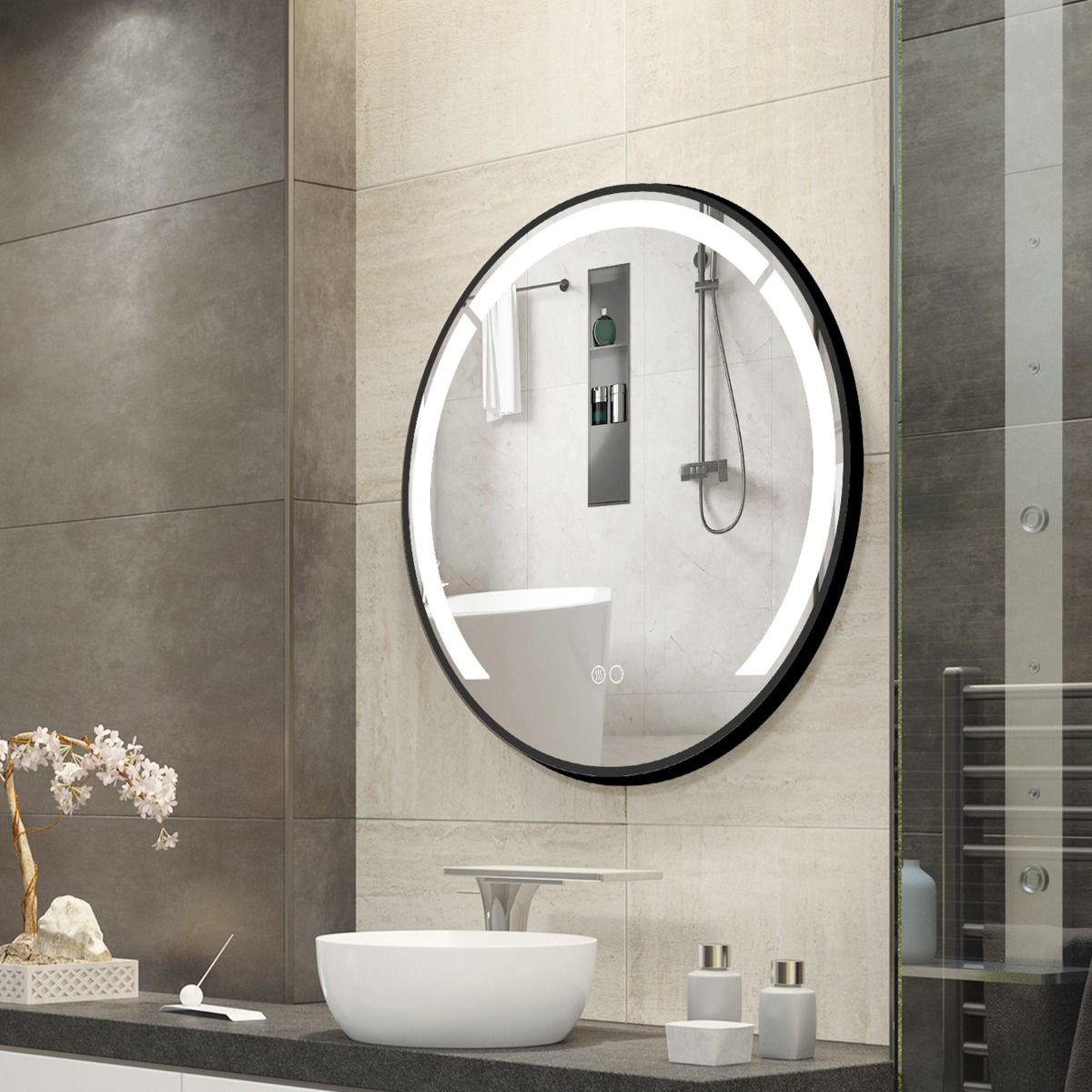Coast Ronde Badkamerspiegel - dimbare LED-verlichting - anticondensfunctie - zwart - 60cm