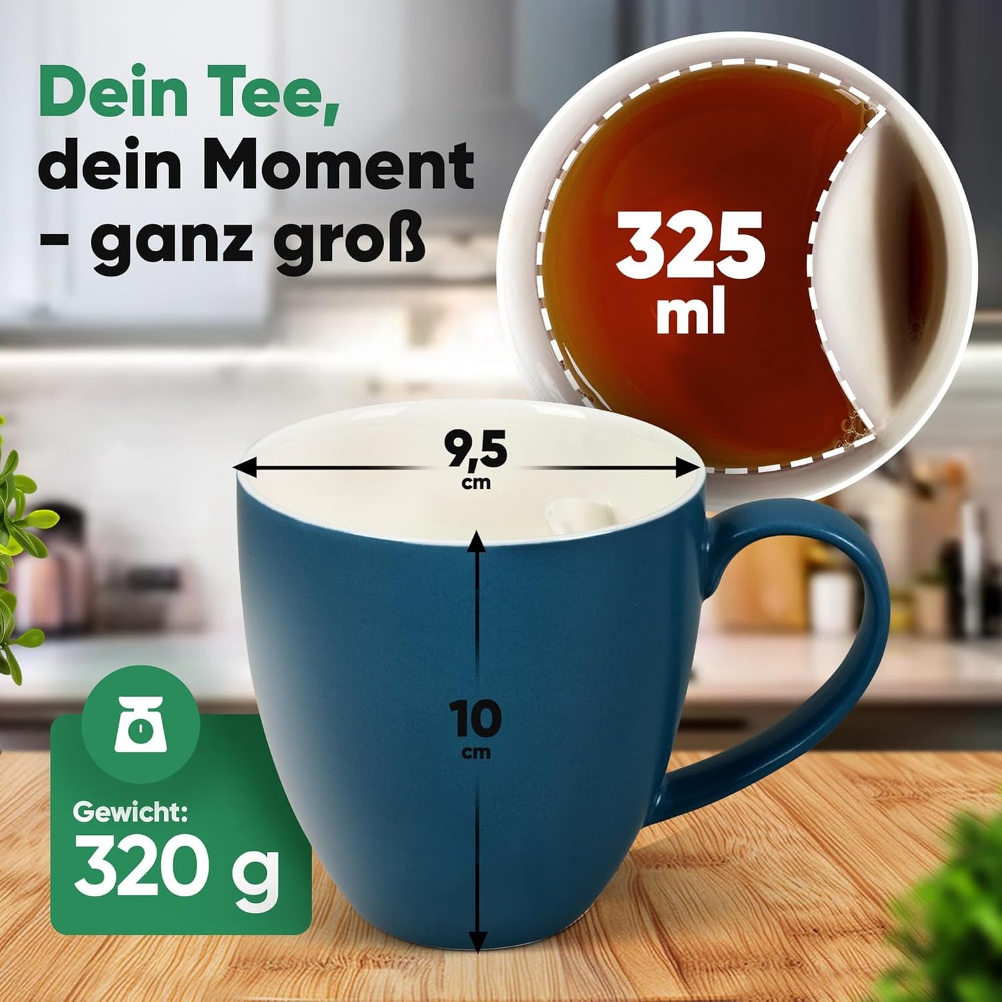 Neighbour's Friend Gepatenteerde theemok blauwe geschenkverpakking I Keramische mok groot 325ml I Theemok steengoed I Keramische mok voor thee I Vaatwasmachinebestendige theemokken I Modern design voor theedrinkers
