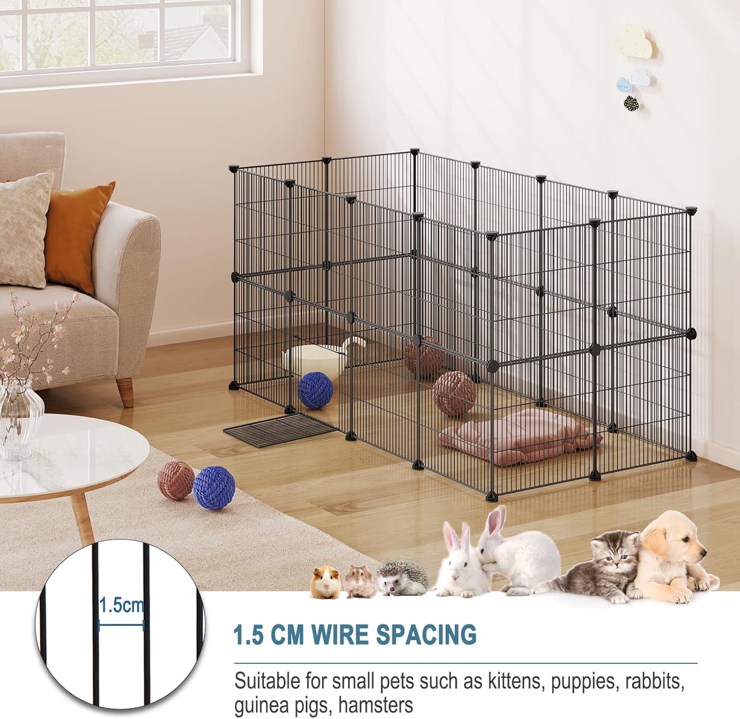 Eugad Puppyren 142x72x72 cm - Opvouwbare Metalen Dierenren met Deur - Zwart/Metaal