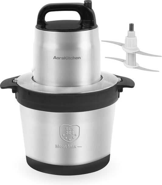 AoraKitchen Hakmolen - 5 Liter - 2 Snelheden - Chopper - 2000W - Elektrisch - 4 RVS Messen