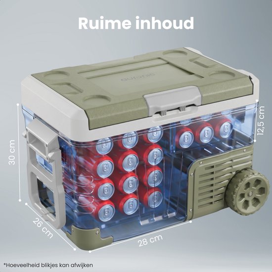 Auronic Elektrische Koelbox - Compressor - 35L - 12V en 240 volt - Camping Koelkast - Frigobox Auto - Met Wielen en Hendel - Groen