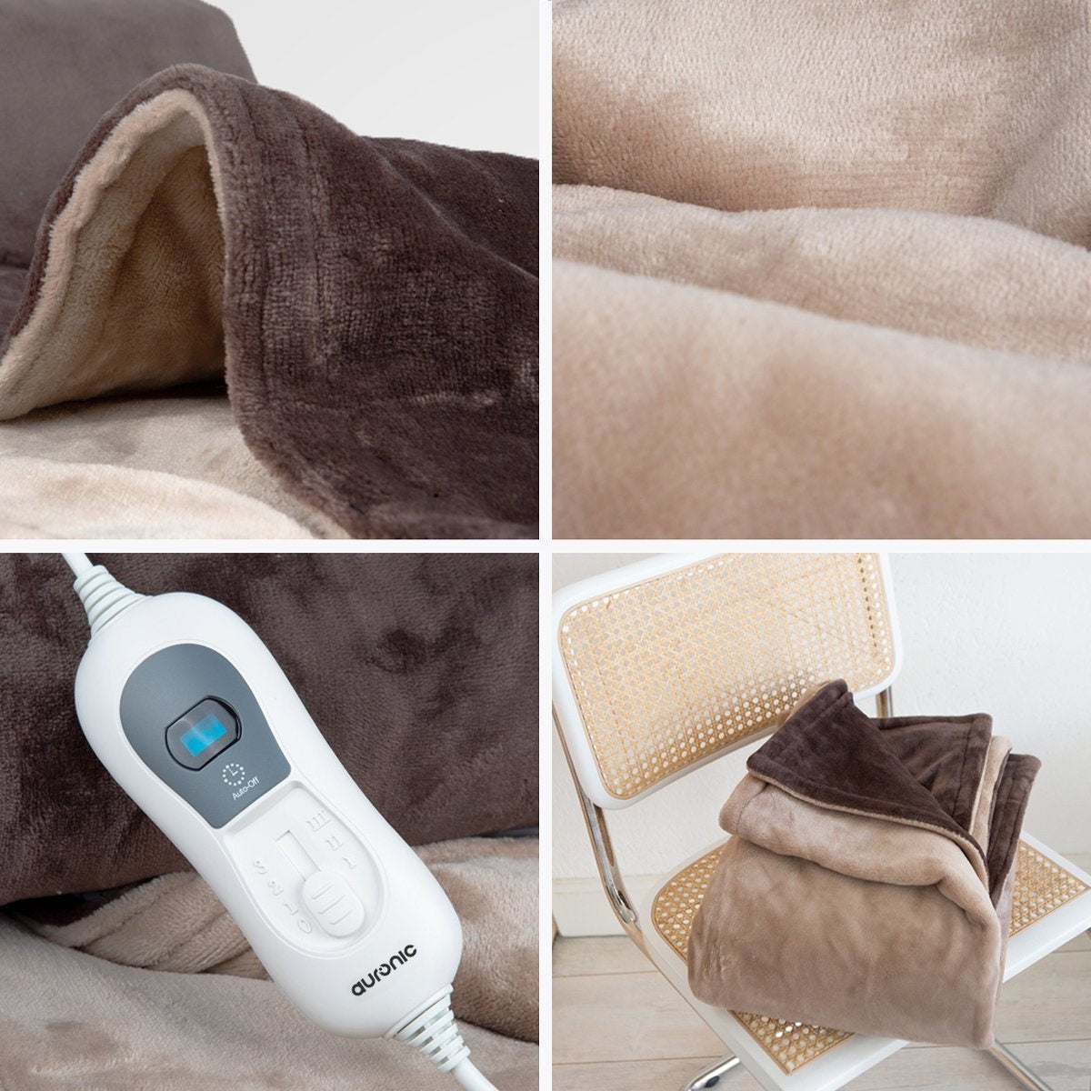 Auronic Elektrische Warmtedeken - Bovendeken - 2 Persoons - 3 Warmtestanden - Met Timer - 200 x 180 cm - Bruin