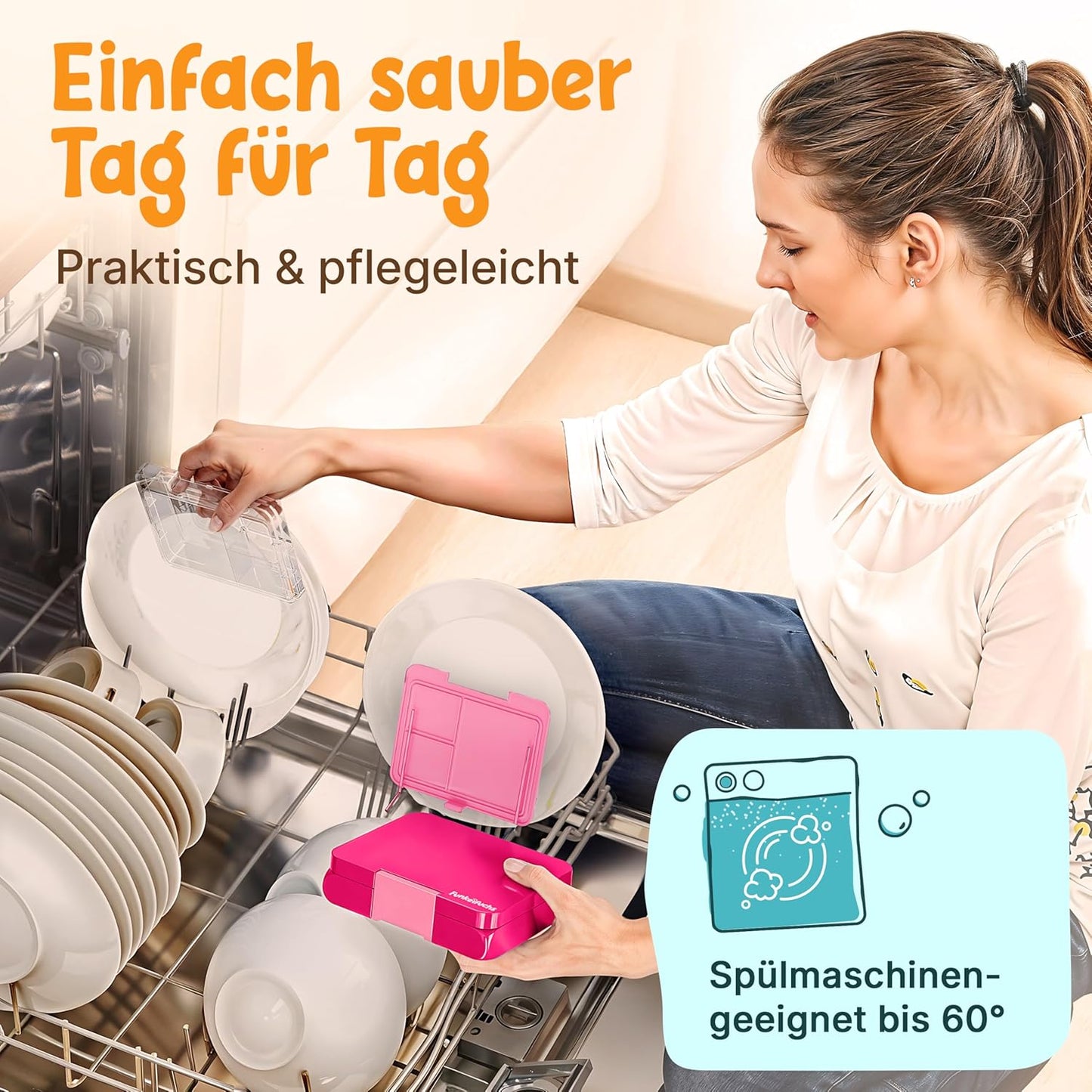 Funkelfuchs® Kinder Lunchbox met vakverdeling – 500 ml - Roze – Lekvrije Bento Snackbox & Broodtrommel – Ideaal voor school, crèche & onderweg