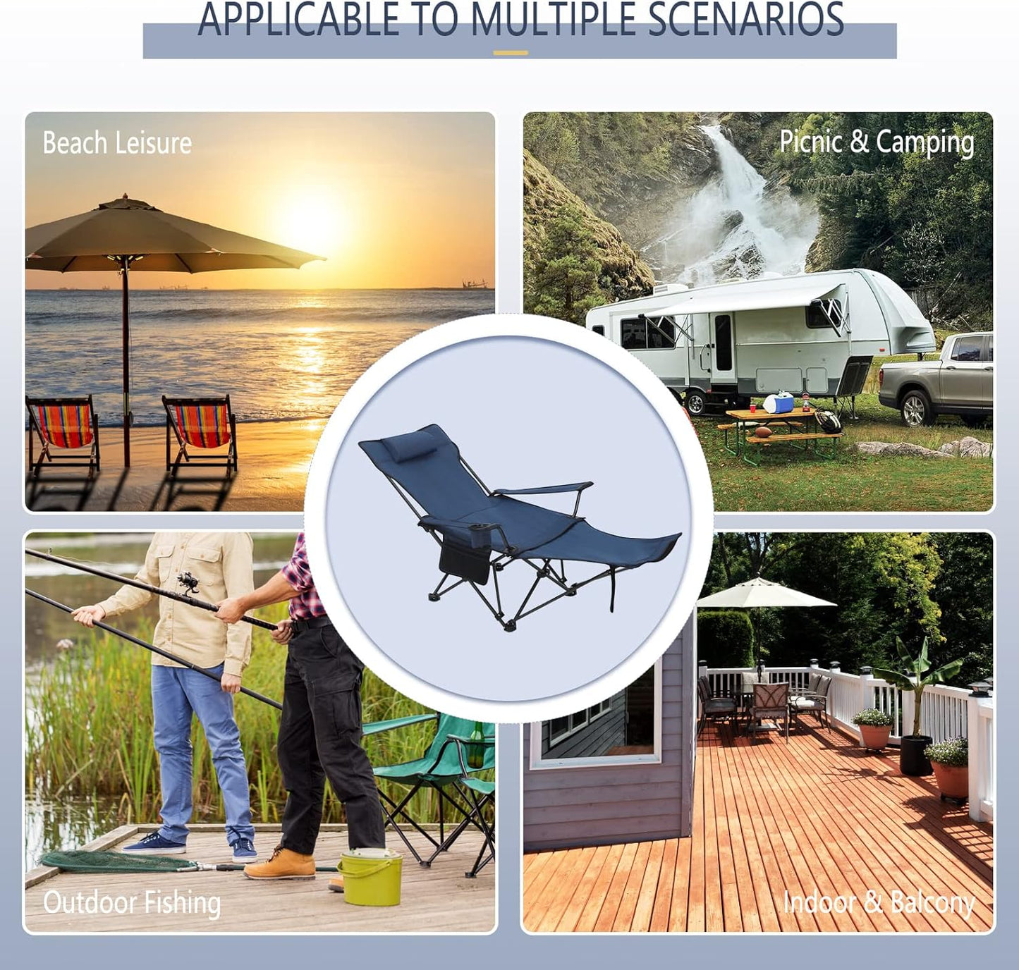 Woltu Campingstoel Set van 2 – Inklapbare Ligstoel met Voetensteun en Bekerhouder – 160 x 88,5 x 84 cm – Blauw