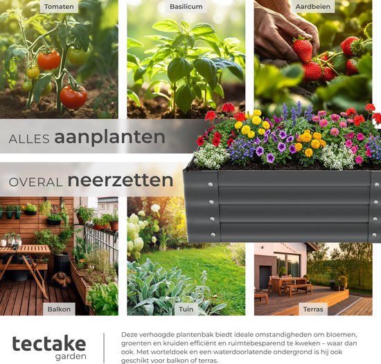 tectake® Verhoogde Plantenbak - 80 x 60 x 30 cm - 130 L - Plantenbakken voor Buiten - Kweekbak - Moestuinbak - Verzinkt Staal - Open Bodem - Kruidentuin - Tuinbak - Ergonomisch