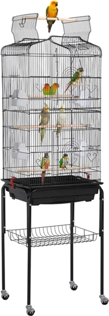Yaheetech XXL Vogelkooi met Standaard en Speelplaats - Zwart - 46 x 35 x 150,5 cm