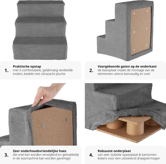 tectake® huisdiertrap, instaphulp met wasbare hoes, extra vlakke trap, (grijs, 37 x 45 x 34,5 cm)
