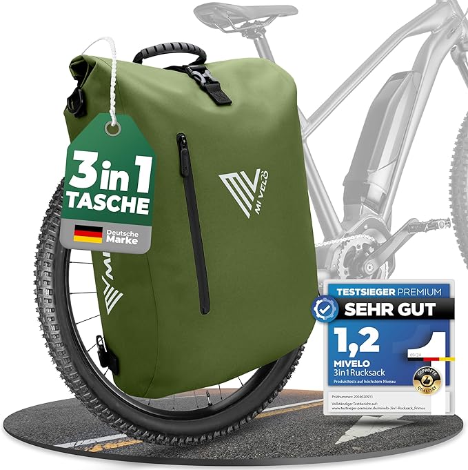 MIVELO – 3-in-1 Waterdichte Fietstas met Laptopvak – Olijfgroen – 20L