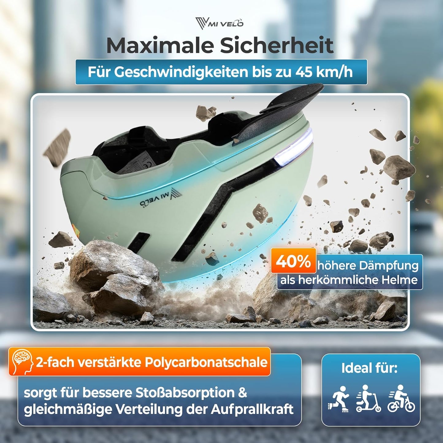 Mivelo Unisex Fietshelm NOVA - Met Lampje - NTA Gecertificeerd tot 45km/h - Mint - Maat L (57-61 cm)