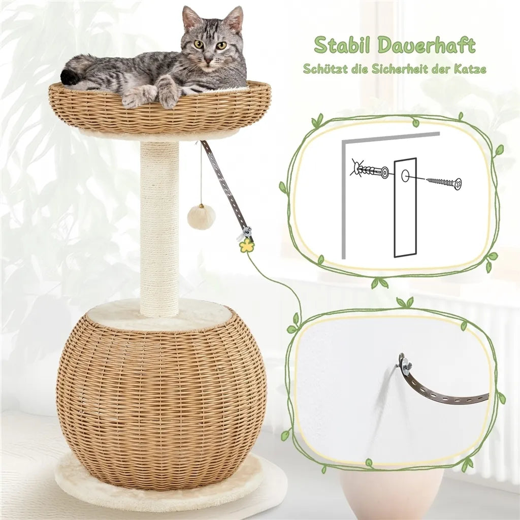 Yaheetech Krabpaal met Kattenmand en Kattenhuis - Beige - 40 x 40 x 75 cm