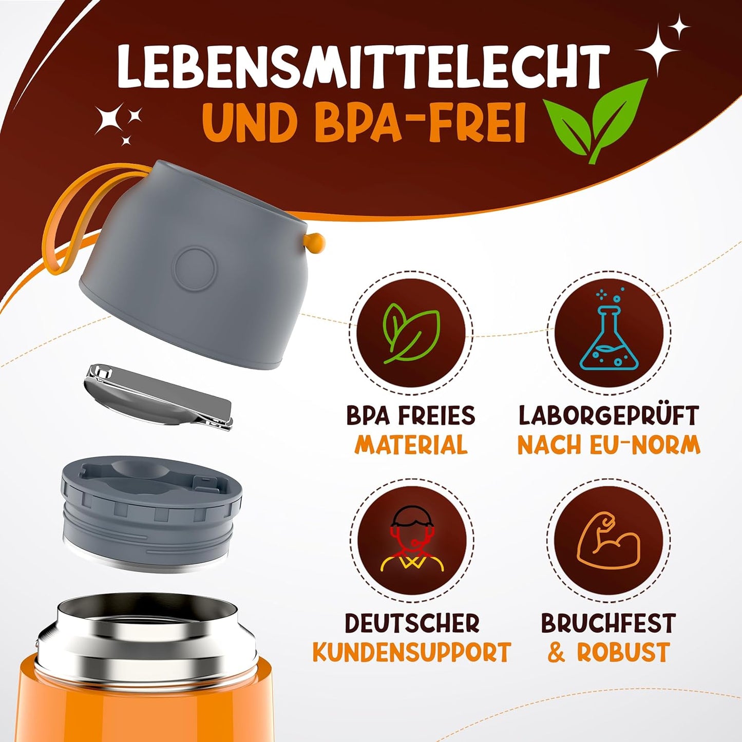 Funkelfuchs thermoskan voor Kinderen - 100% Lekvrij - 500ml - Oranje