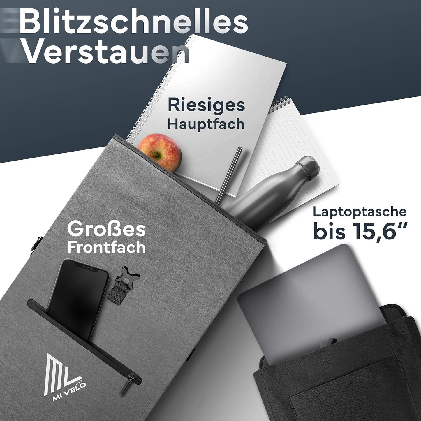 MIVELO 3-in-1 Waterdichte Fietstas voor Bagagedrager - PVC-vrij - Grijs - 25 L