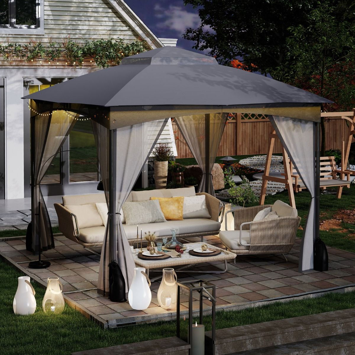 Coast Tuinpaviljoen - dubbel dak - muggennet - 3 x 3 m - khaki