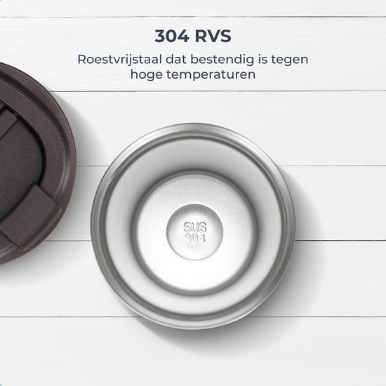 Castagnola Thermosbeker - Koffiebeker To Go - Travel Mug voor Koffie en Thee - Theebeker - 380 ML - RVS - Bruin
