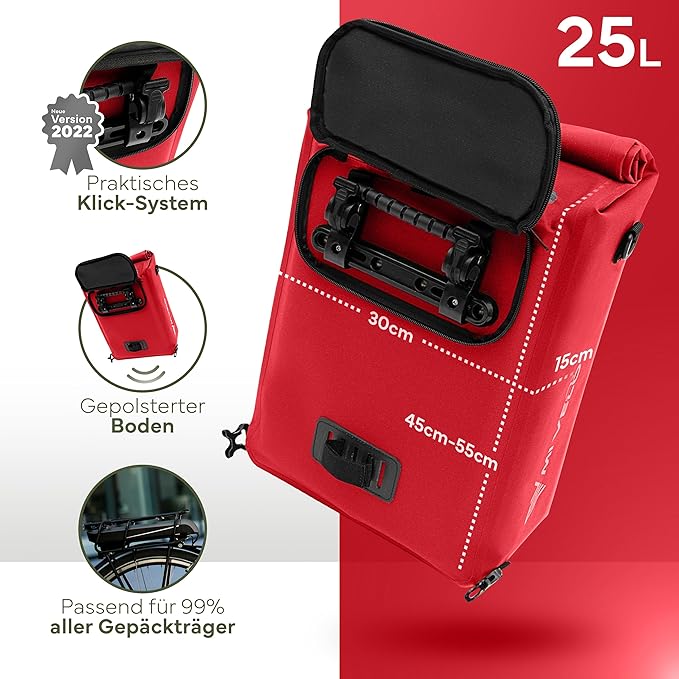 MIVELO Fietstas – 3-in-1 Rugzak & Schoudertas – Waterdicht & Incl. Laptopvak – 25 liter – Rood