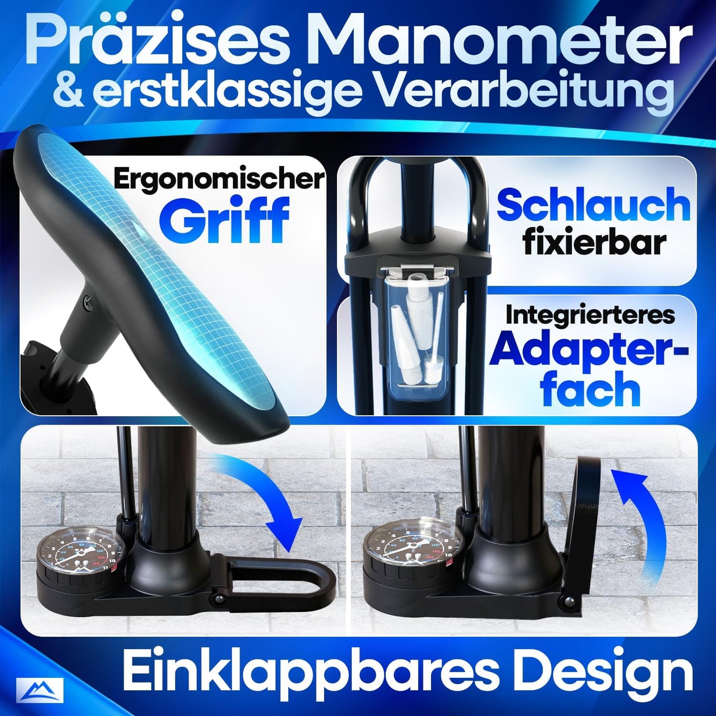 NEXTCOVER® fietspomp Alle ventielen met [Airflow-technologie] I Pomp voor autoventiel, Presta ventiel & Dunlop ventiel I Vloerpomp fiets met manometer I Luchtpomp fiets