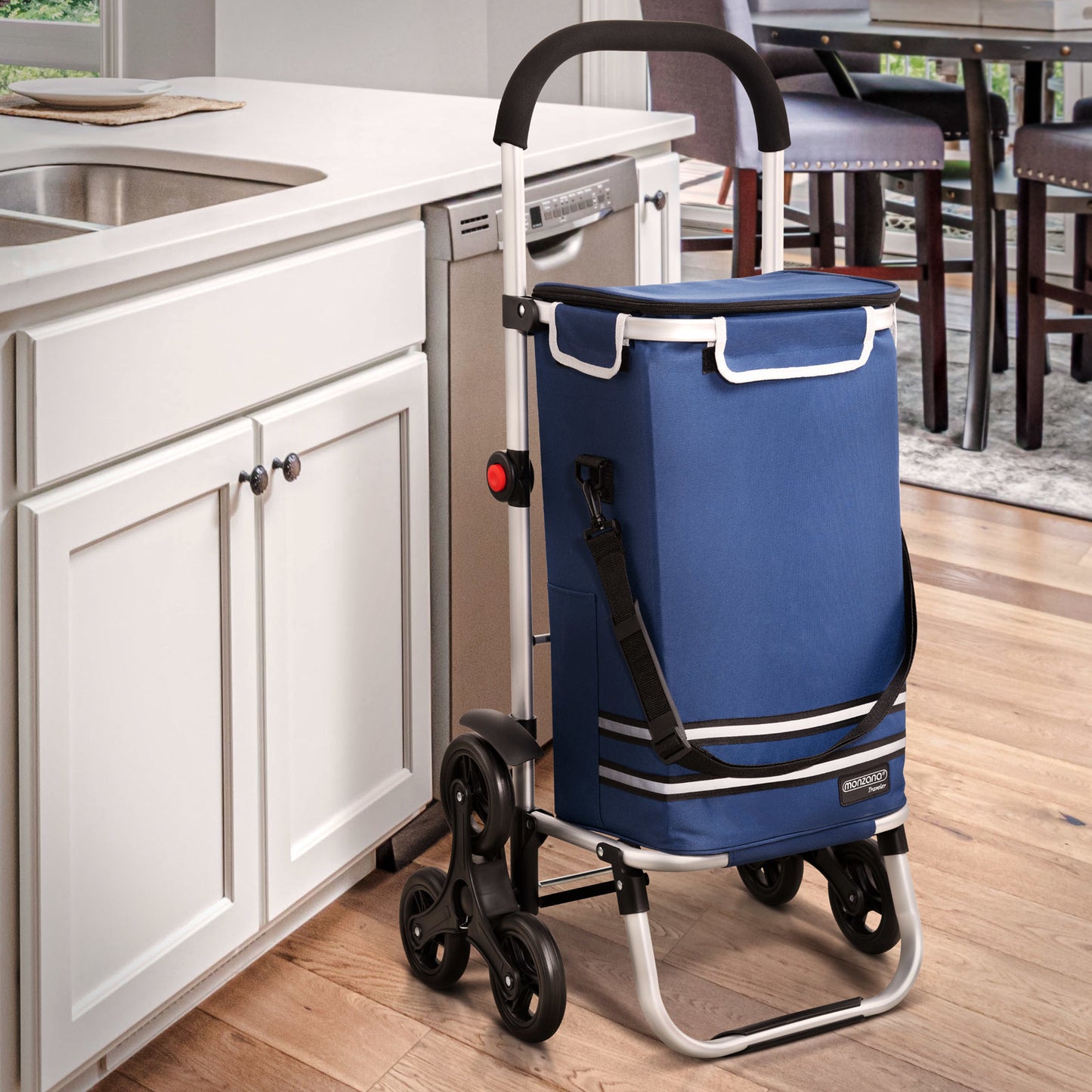 Monzana 2in1 Boodschappentrolley 30kg Inklapbaar Afneembare Tas 6 wielen Blauw