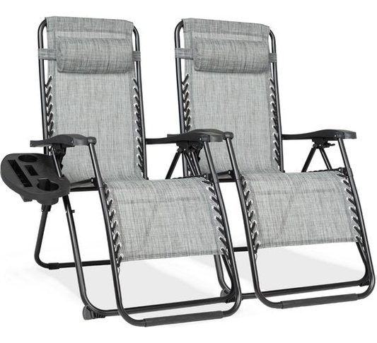 Vaive Luxe Tuinstoelen Duoset - Verstelbare Tuinstoel en Ligstoel - 30°-90° Verstelbaar - Tuin - Metaal - Grijs