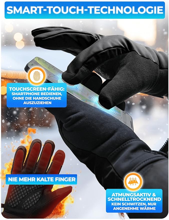 MIVELO Winter Handschoenen - Winddicht - Waterdicht - Touchscreen - 3M Isolatie - Antislip - Zwart